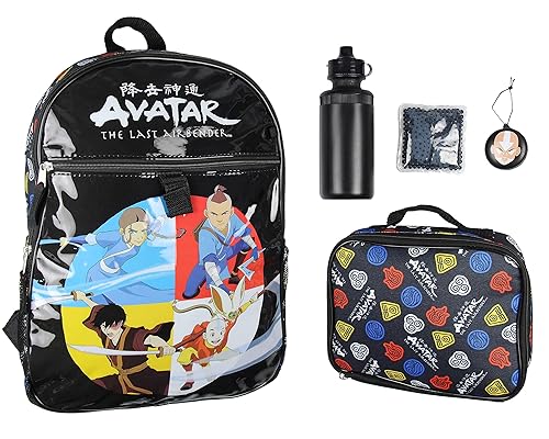 INTIMO Nickelodeon Avatar The Last Airbender Characters Aang Zuko Katara Sokka 5 PC Backpack Lunch box Icepack Water Bottle Set