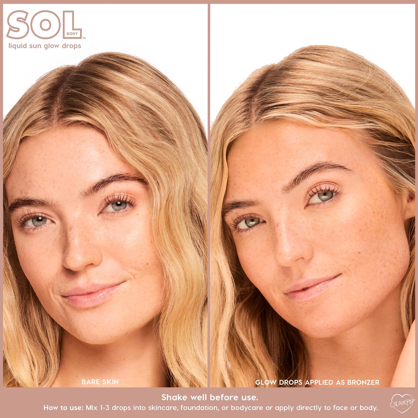 ColourPop Sol Liquid Sun Glow Drops - Buildable Face & Body Bronzer Drops - Glowy Summer Makeup Enriched with Niacinamide & Peptides for Radiant