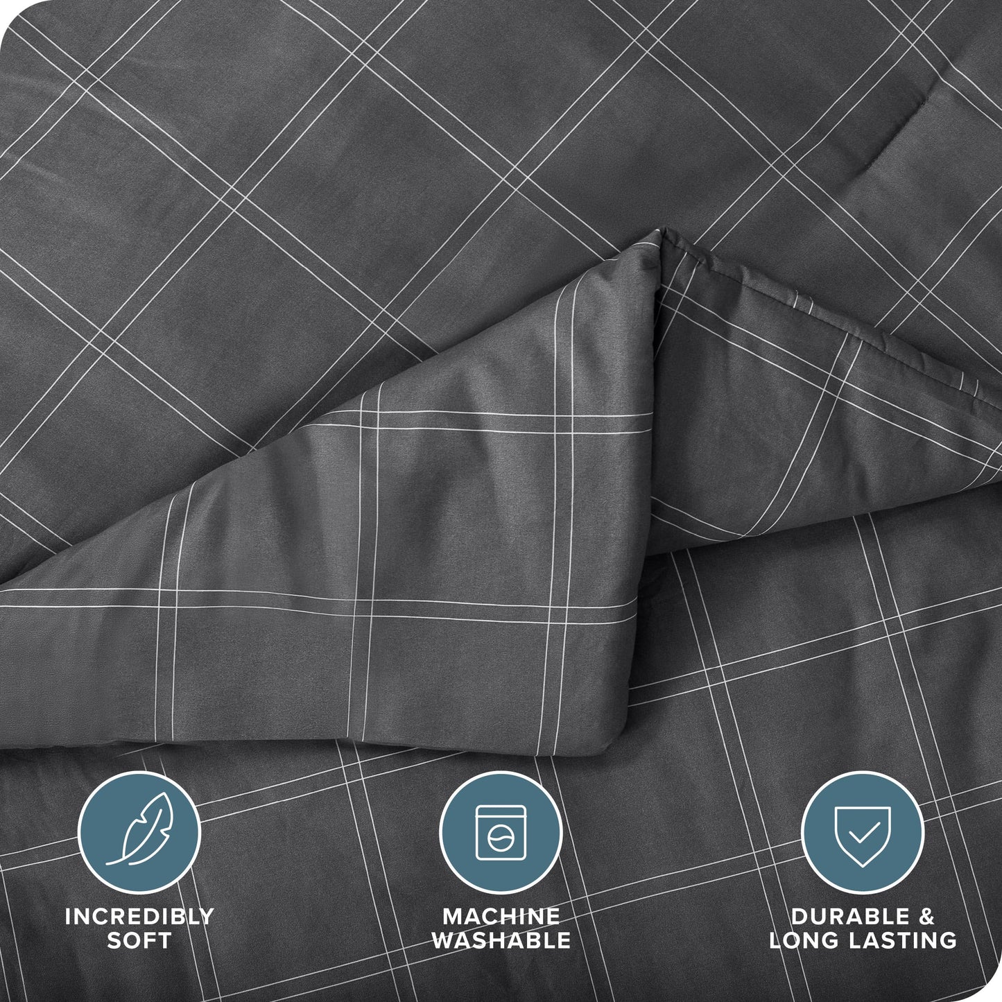 Bare Home Bed-in-A-Bag 7 Piece Comforter & Sheet Set - Queen - Track Stitch - Goose Down Alternative - Ultra-Soft 1800 Premium - Bedding Set (Queen,