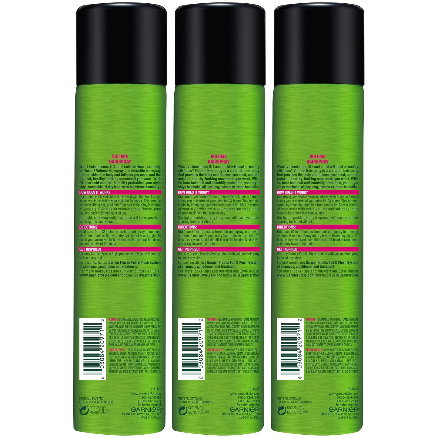 Garnier Fructis Style Volume Hairspray, All Hair Types, 8.25 Oz. (Packaging May Vary), 3Count