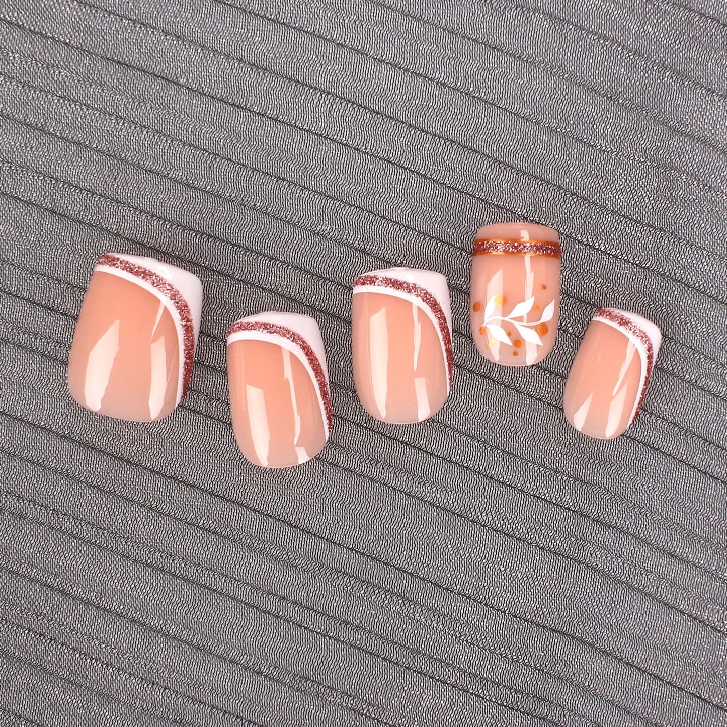 Stbisen French Press On Nails Short Square, Nude Fake Nails with White French Tip and Minimalist Purple and Gold Line Design, Glossy Gel Acrylic Beauty and Personal Care Stbisen