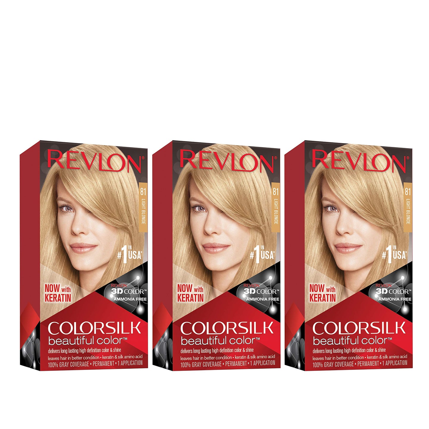 Revlon Permanent Hair Color, Permanent Hair Dye, Colorsilk with 100% Gray Coverage, Ammonia-Free, Keratin and Amino Acids, 81 Light Blonde, 4.4 Oz