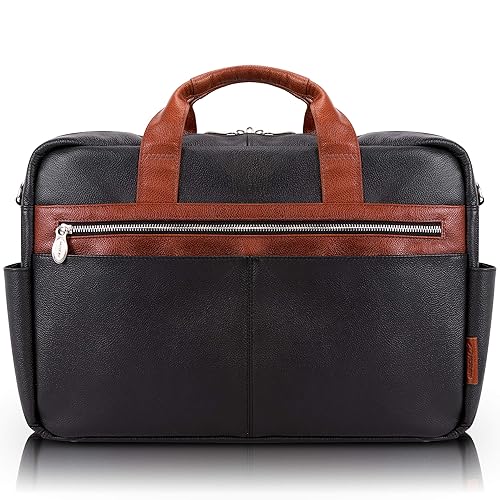 McKleinUSA Southport Pebble Grain Calfskin Leather 17" Leather Two-Tone Dual-Compartment Laptop & Tablet Briefcase Black (19102) 17.5"x4"x12"