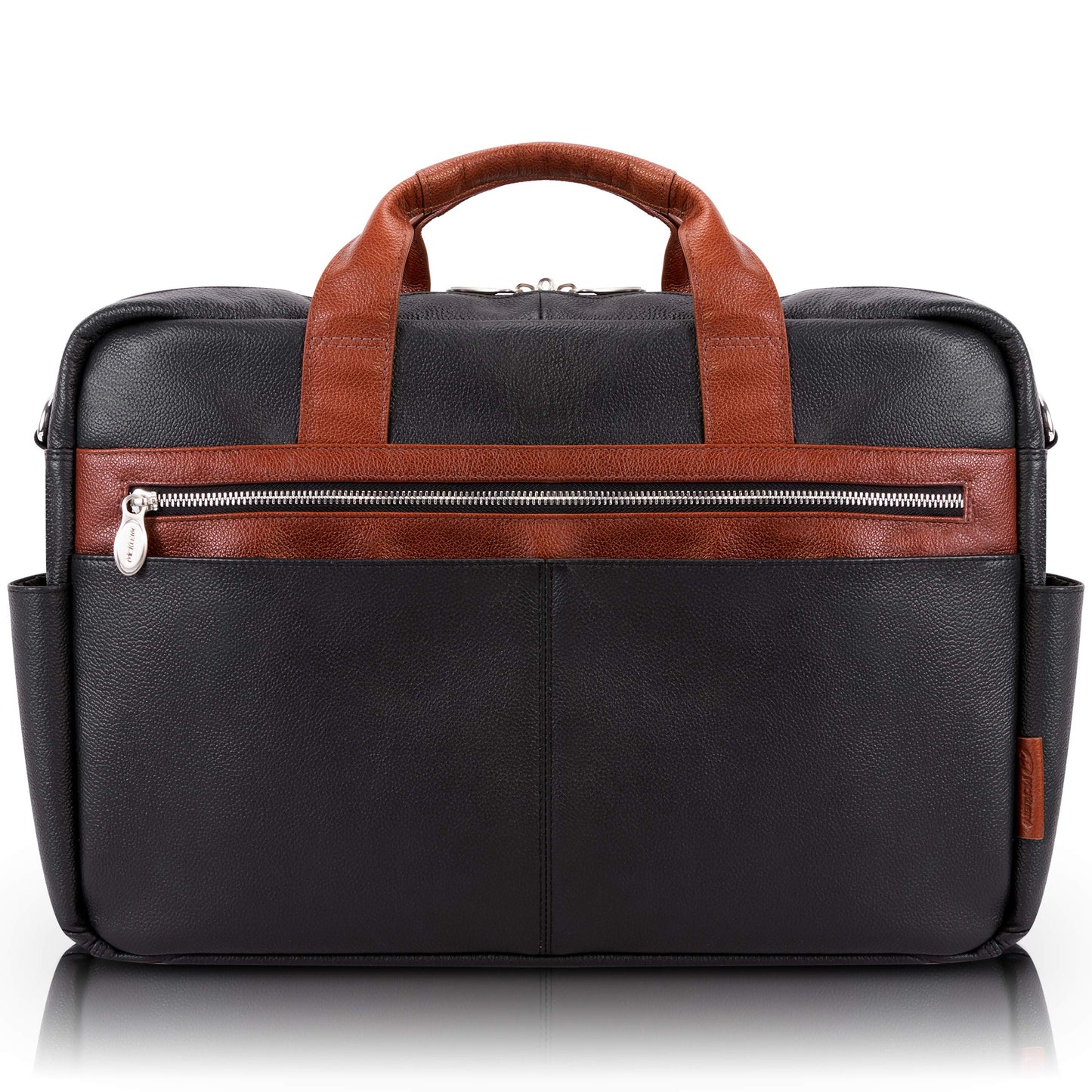 McKleinUSA Southport Pebble Grain Calfskin Leather 17" Leather Two-Tone Dual-Compartment Laptop & Tablet Briefcase Black (19102) 17.5"x4"x12"
