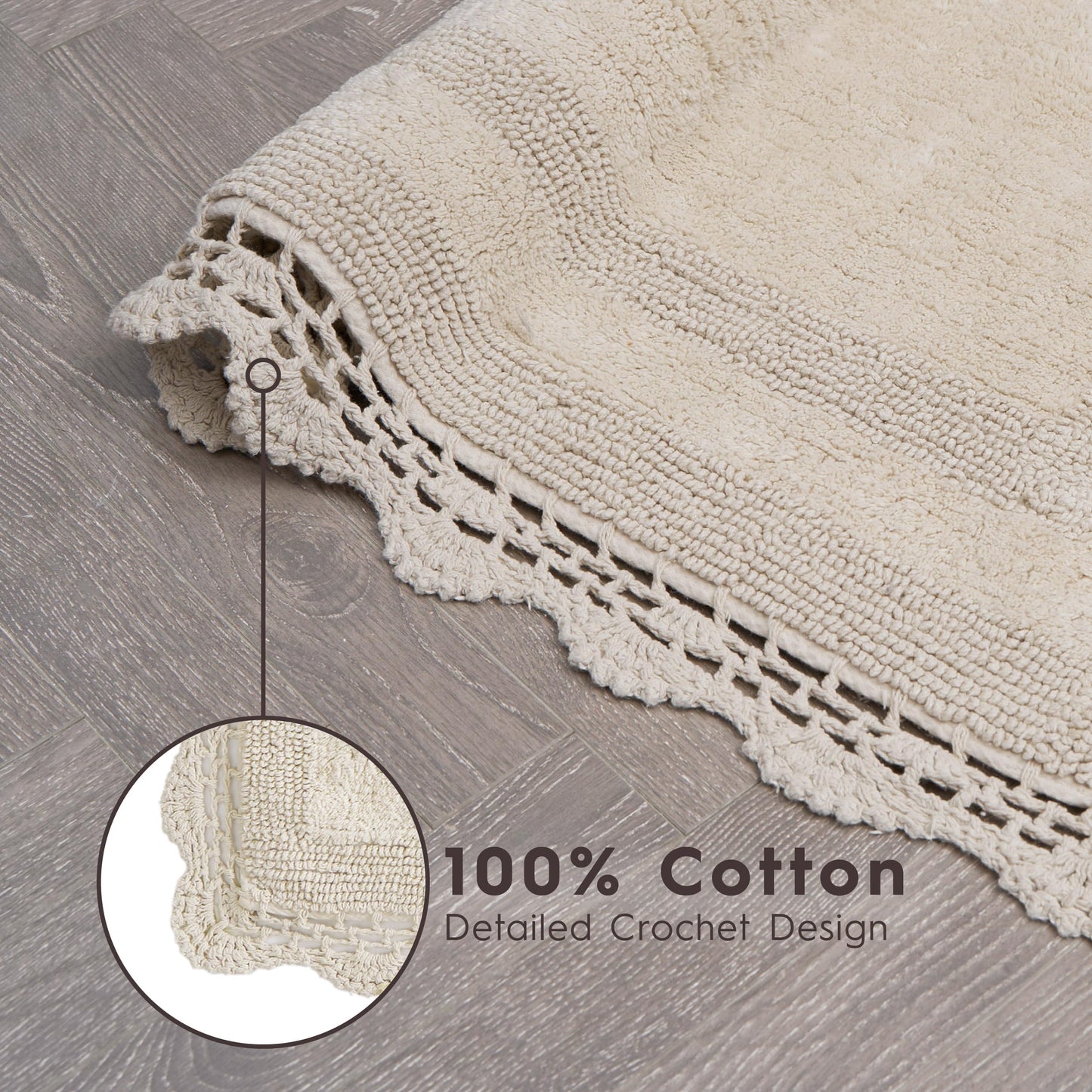 Laura Ashley Absorbent Bath Mat Reversible Crochet Soft and Plush Bathroom Mat 100% Cotton21x34 Bath Rug, Linen