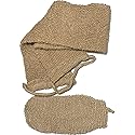 2 pcs/Set Large Natural Exfoliating Hemp Back Scrubber for Shower for Men and Women - Rub Glove Mitt Mitten - Deep Clean & Invigorate Your Skin