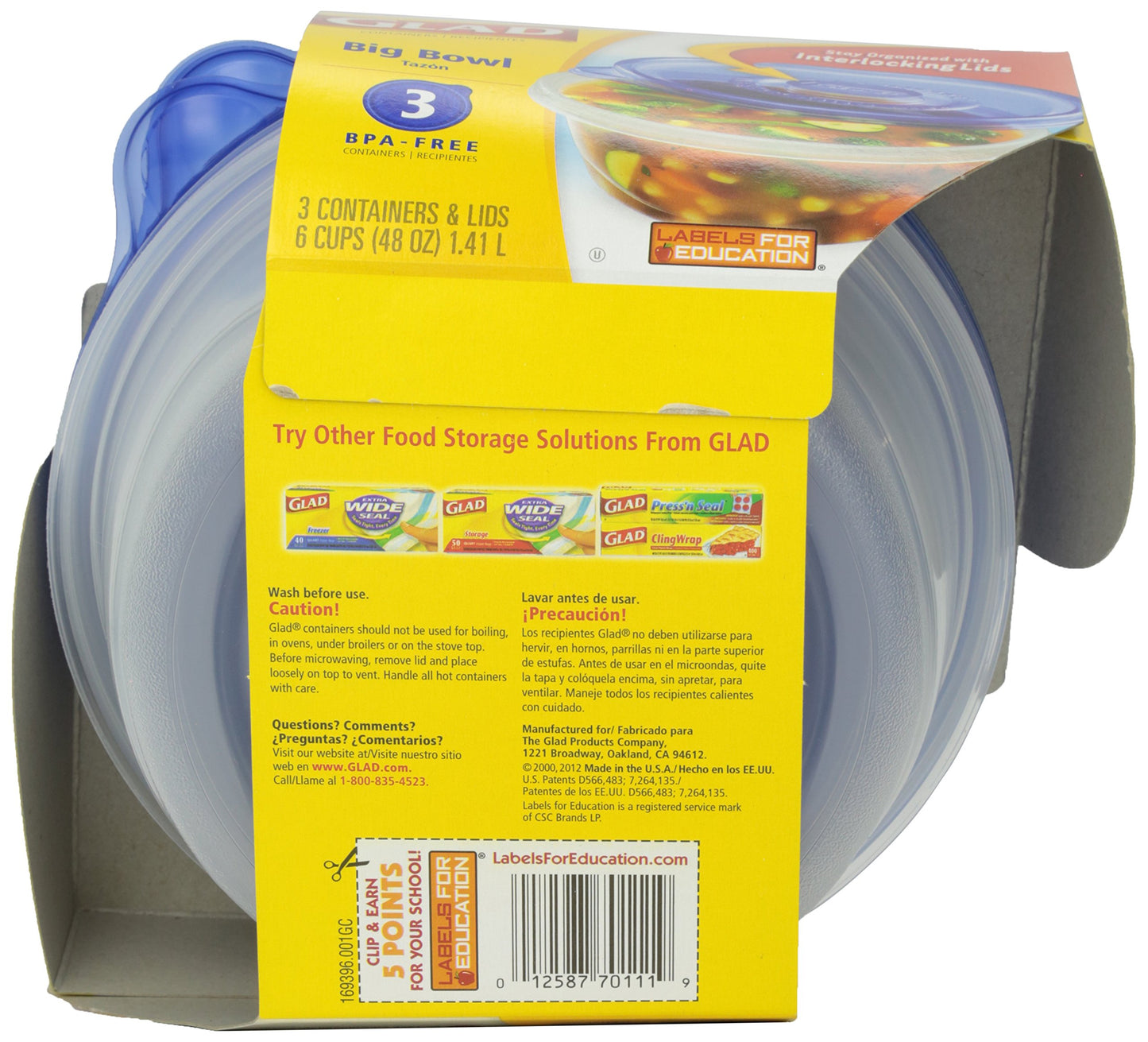 Glad Ware Big Bowl Containers with Lids, Round Size, 3 ct, 48 ounce