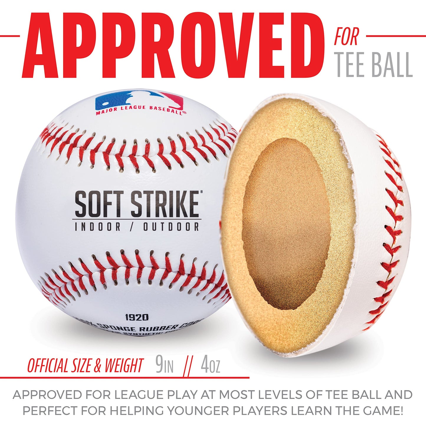 Franklin Sports Youth Tee Balls - Soft-Strike T Ball Soft Baseballs - (6) with Carry Bag - Official Teeball Size + Weight