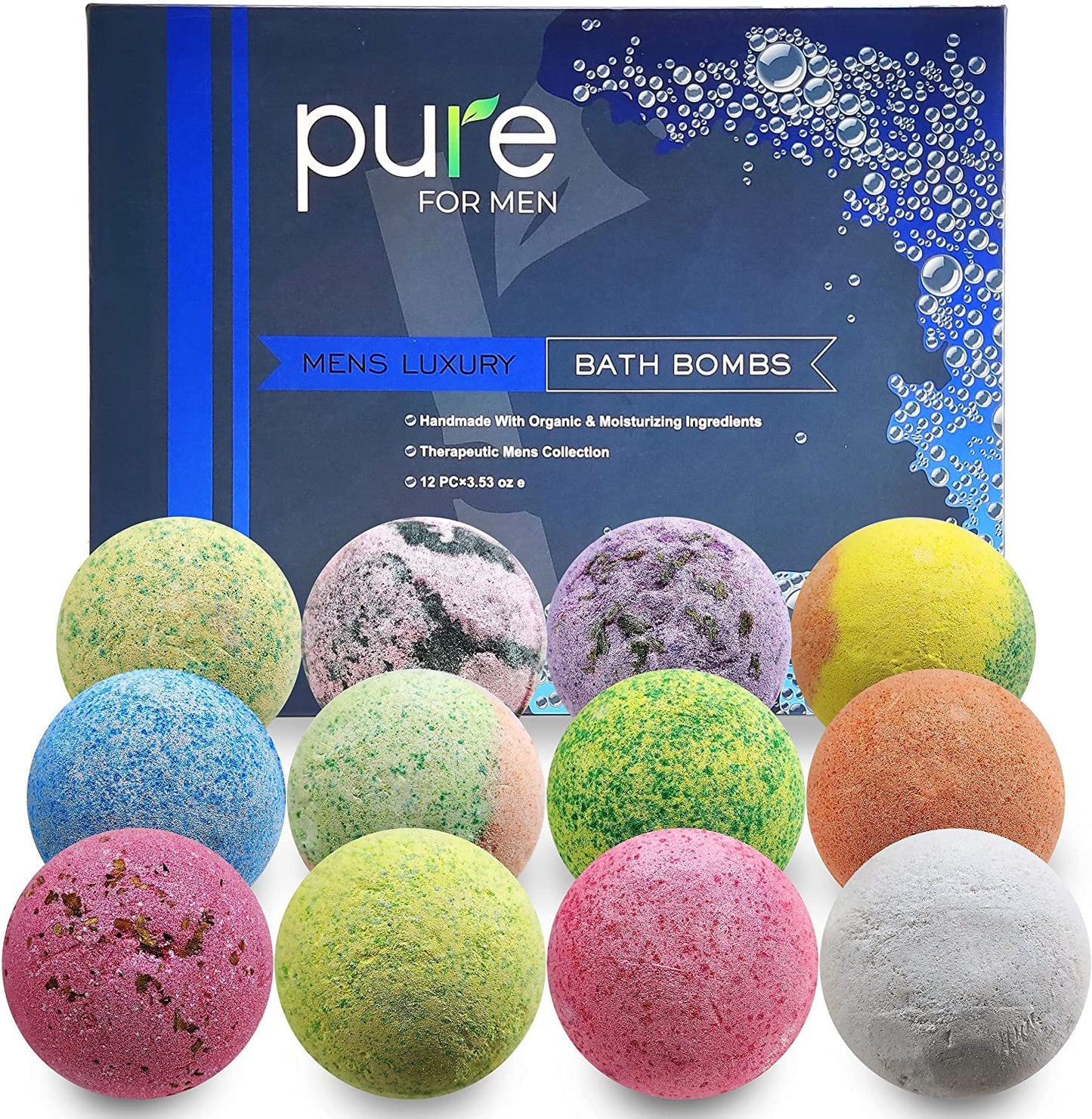 Pure Bath Bomb Gift Set for Men, 12 XL Organic Bath Bombs for Men Relaxing Bath Spa Gift Idea for Dad, Husband, Boyfriend, for Special Occasions Beauty and Personal Care Rachelle Parker