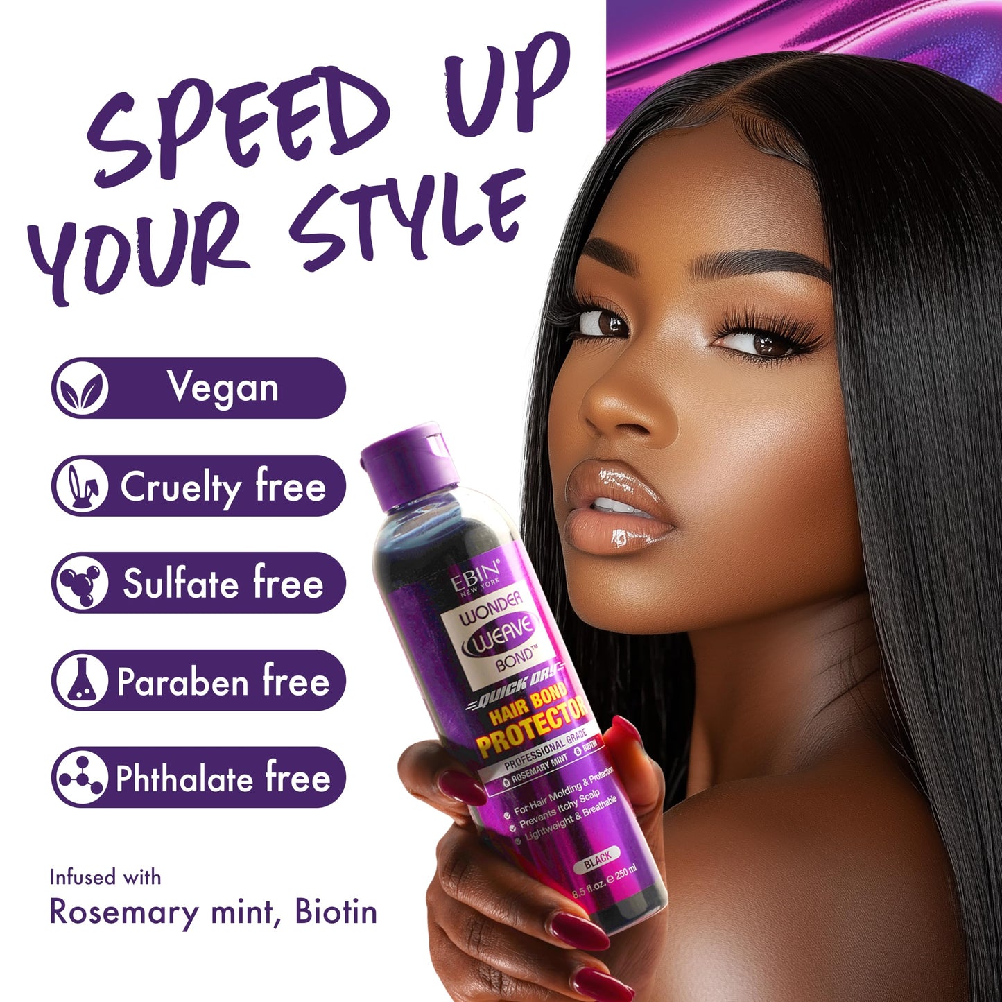 EBIN NEW YORK Wonder Weave Bond Hair Protector (Clear) 3.38 Fl Oz - Quick Dry Protective Shield for Quick Weave - Lightweight, Rosemary Mint & Biotin