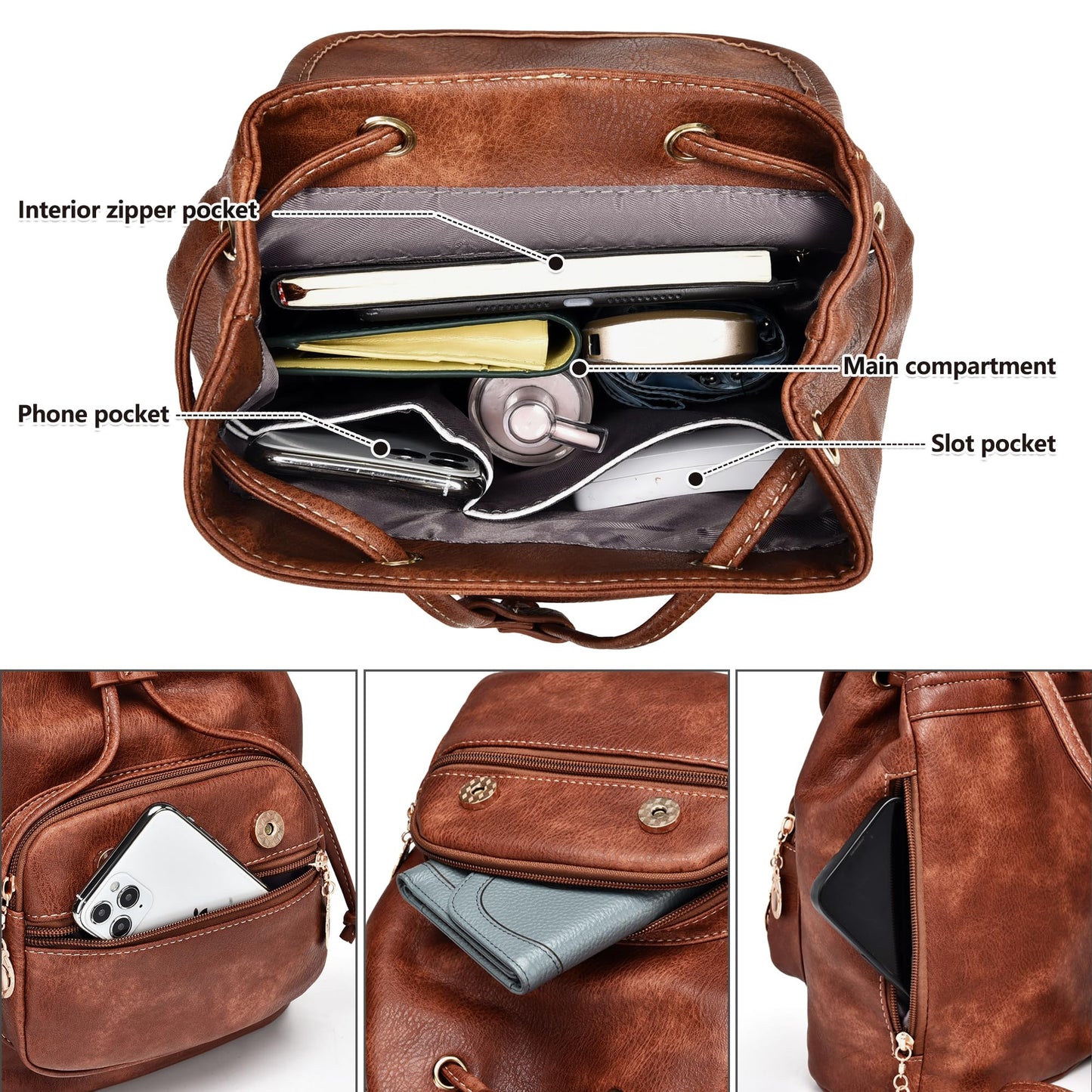 Dora & Liz Mini Backpack Purse for Women Leather Fashion Cute Small Backpacks Lightweight