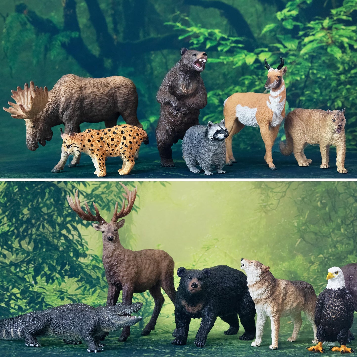 Toymany 12PCS North American Forest Animal Figurines – Realistic Jungle Wildlife Set with Bear, Wolf, Eagle & More, Educational Toys for Kids