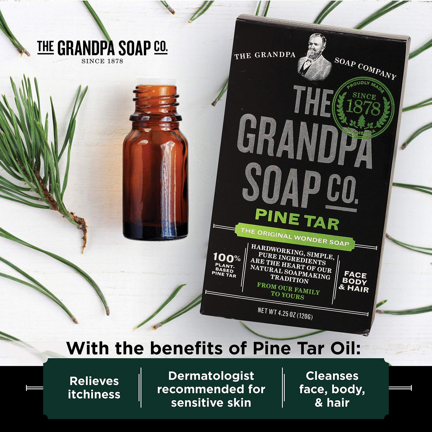 Pine Tar Bar Soap by The Grandpa Soap Company | The Original Wonder Soap | 3-in-1 Cleanser, Deodorizer & Moisturizer | 4.25 Oz. Each 3 Pack