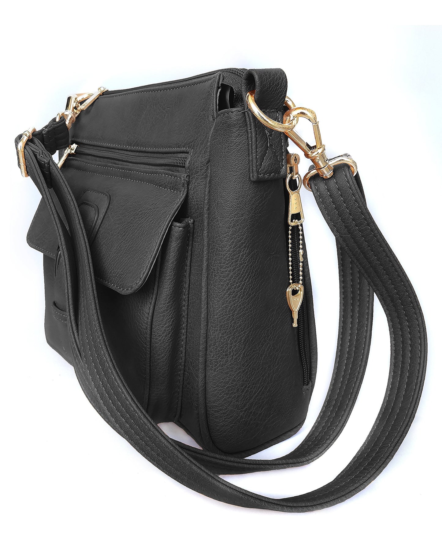 Roma Leathers Concealed Carry Cross Body Handbag - Premium Black Vegan Leather - Adjustable, Detachable, and Wire Reinforced Shoulder Strap - Front…