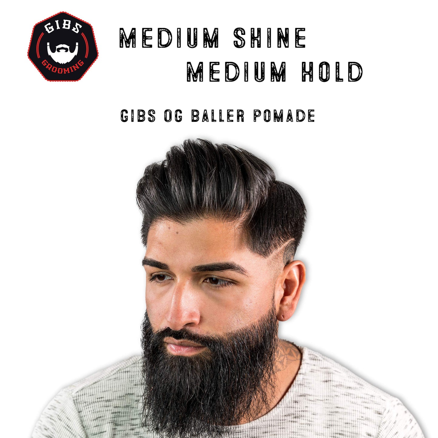 GIBS Grooming OG Baller Pomade- Flex Hold Medium Shine- With Holy Basil Oil, & Panthenol For Men, 3 oz