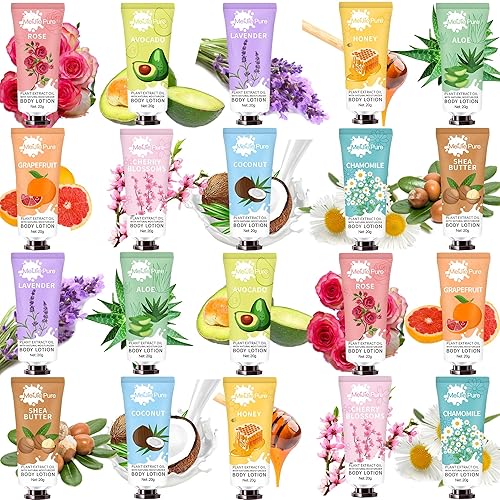 20 Pack Lotion for Women, Body Lotion for Dry Skin,Easter Basket Stuffers Girls,Gifts for Women,Teacher Gifts,Travel Size Lotion, Natural Fragrance