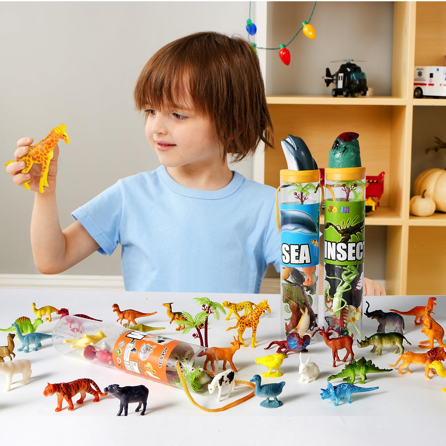 JOYIN 69 Pcs Small Animal Figures – Mini Jungle, Zoo, Ocean, Farm & Dinosaur Playset with Sensory Bin, Party Favors & Gifts for Kids 3–5