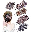 5 Pcs double flower decorative jeweled rhinestone hair clip pretty fancy floral thick crystal hair clips for women beautiful fashion designer asian