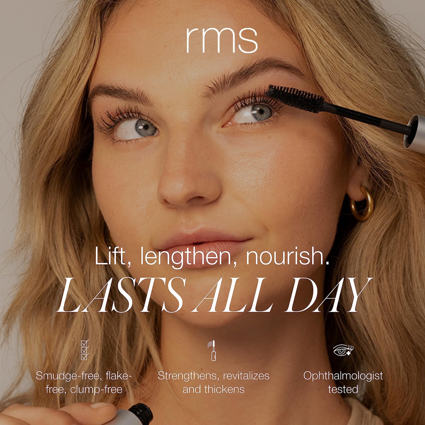 RMS Beauty Straight Up Volumizing Peptide Mascara - Black, Lash-Lengthening & Thickening Formula, Nourishing Peptides, Waterproof, Vegan