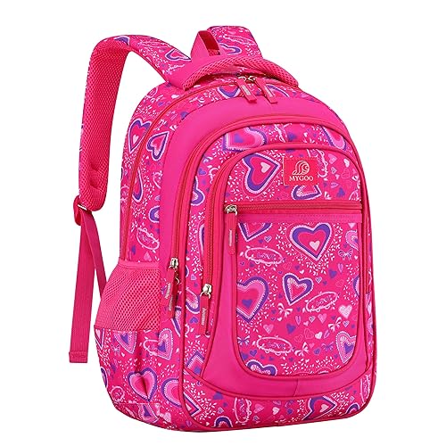 MYGOO Vineyard Elementary Kids Backpack for Girls | 17" Heart Pink | Structured for School Life