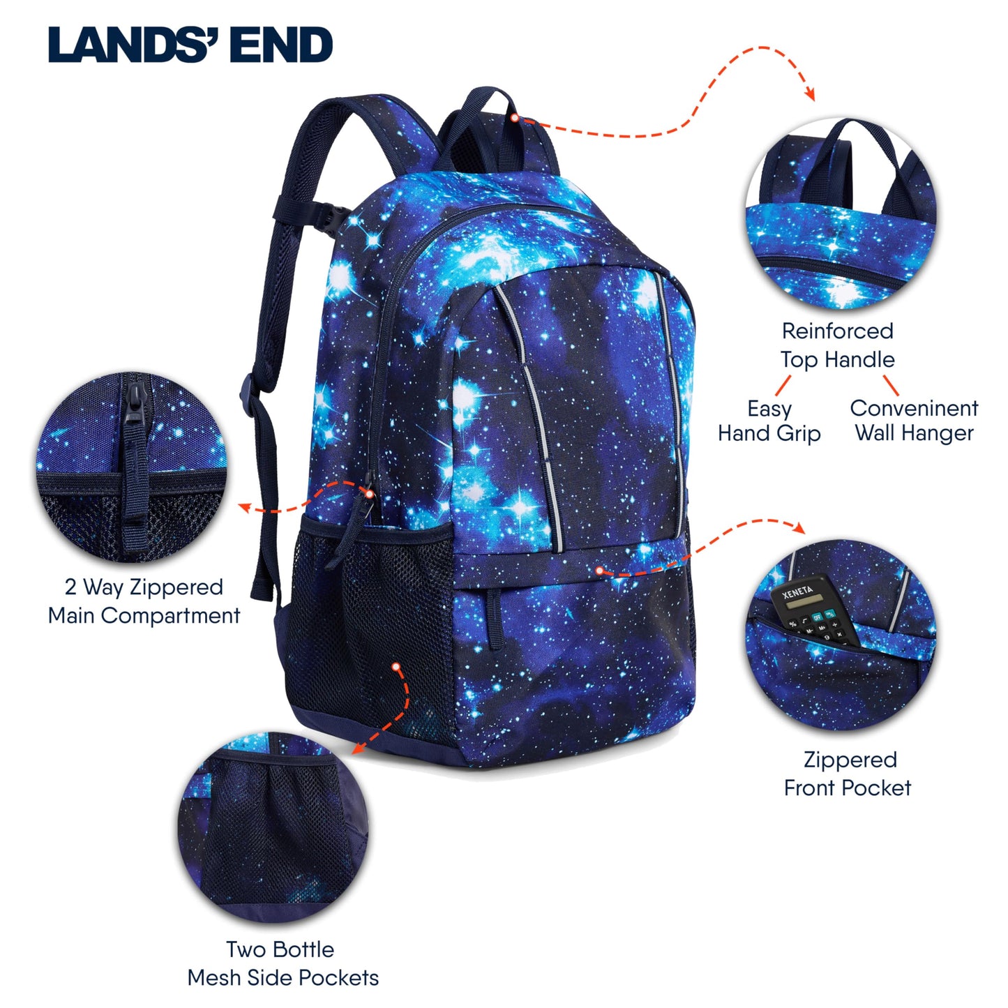 Lands' End Unisex Kids Medium ClassMate Lightweight Durable Elementary School Backpack, Pro Star Navy