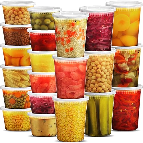 JoyServe Deli Food Storage Containers with Lids - (48 Sets) 24-32 Oz Quart Size & 24-16 Oz Pint Size Plastic Airtight Takeout Meal Prep Storage…