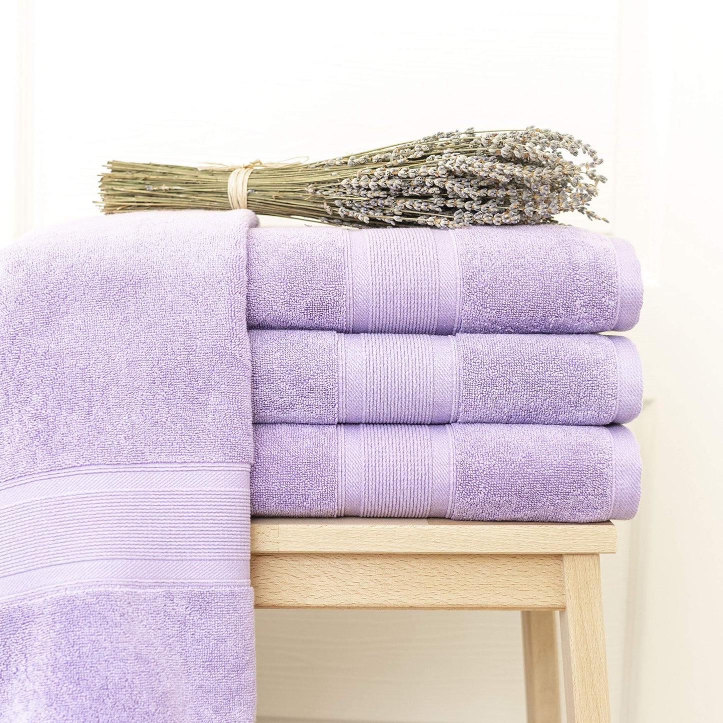Luzia 8 Piece Bathroom Towel Set - 100% Turkish Cotton, Premium Quality - 2 Bath Towels 2 Hand Towels and 4 Washcloths (Lavender/Purple)