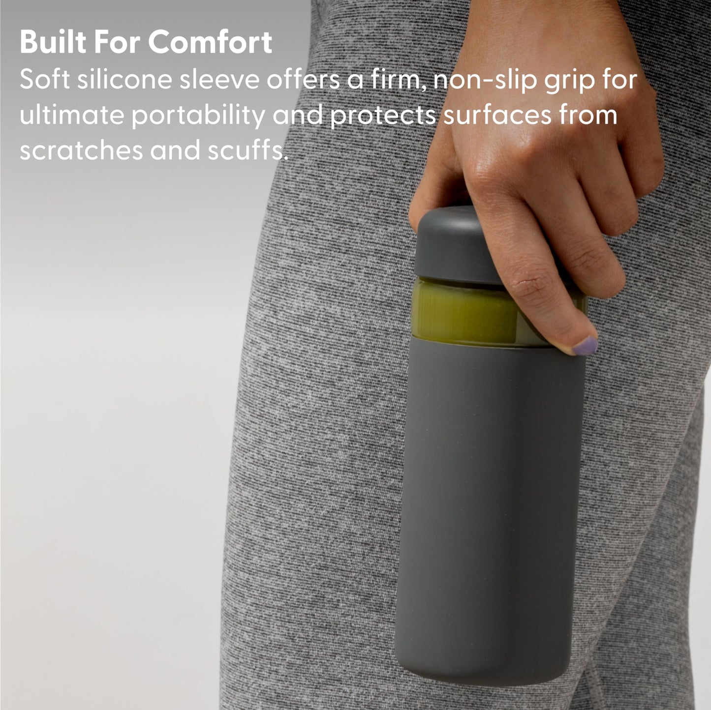 W&P Porter Glass Wide Mouth Bottle w/ Protective Silicone Sleeve | Charcoal 16 Ounces | On-the-Go | Reusable Bottle | Portable and Lightweight