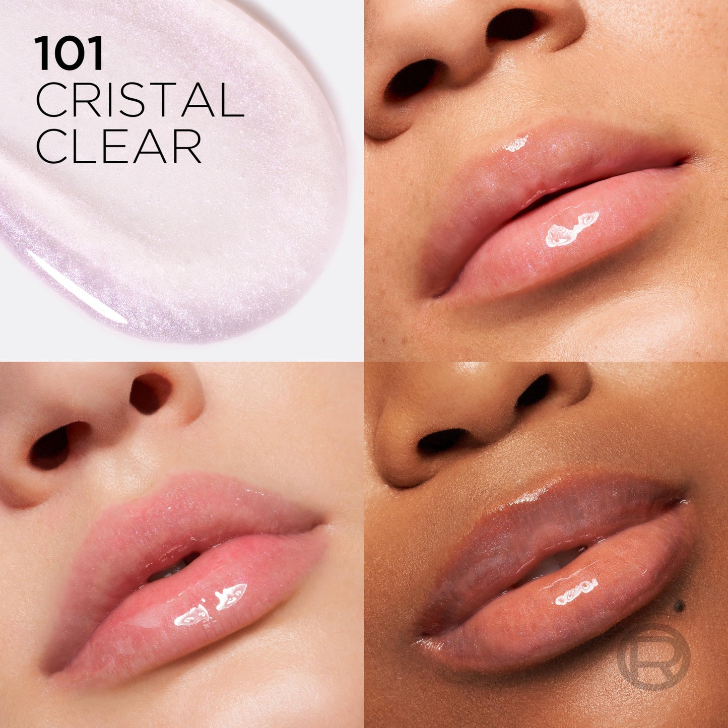 L'Oreal Paris Plump Ambition Hyaluron Lip Oil, 24 HR Lip Gloss with Hyaluronic Acid, Volumizing Formula with Glass-Like Shine, Cristal Clear 101, 0.16
