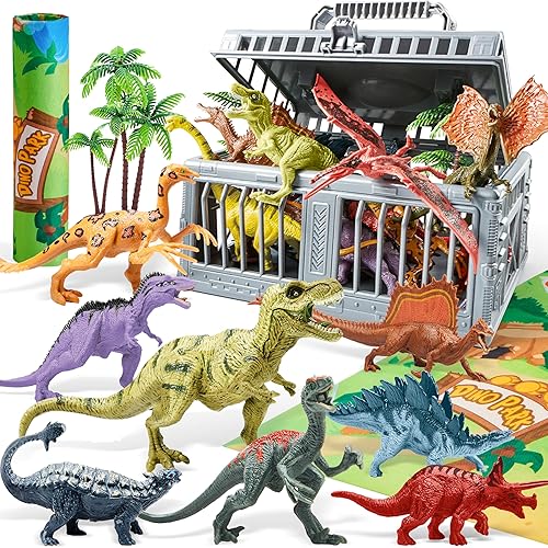 JOYIN Dinosaur Toys with Activity Play Mat & Storage Cage, 19 PCS Realistic Dinosaur Figures & Trees for Toddlers Kids Ages 3-5, Ideal for Boys…