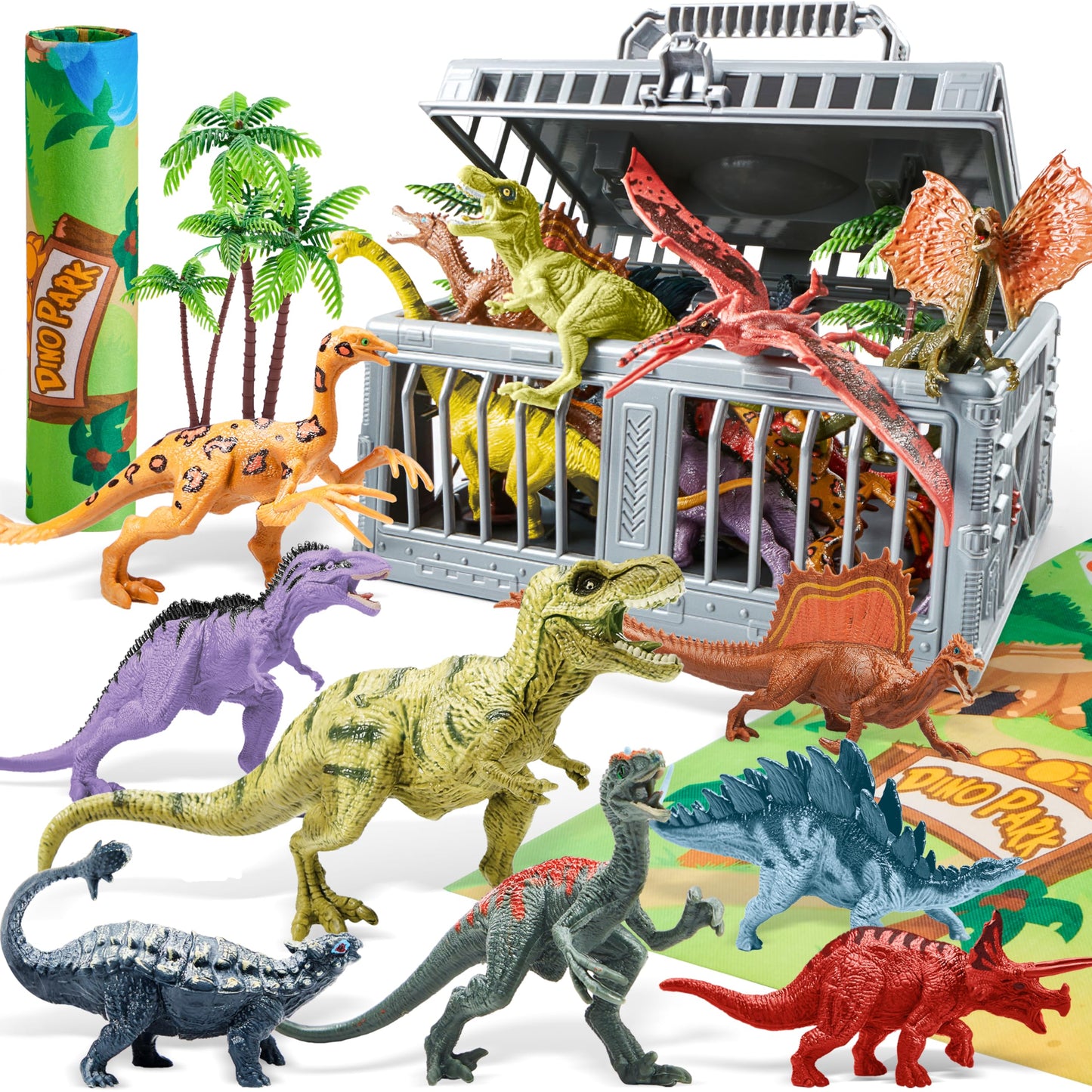 JOYIN Dinosaur Toys with Activity Play Mat & Storage Cage, 19 PCS Realistic Dinosaur Figures & Trees for Toddlers Kids Ages 3-5, Ideal for Boys…