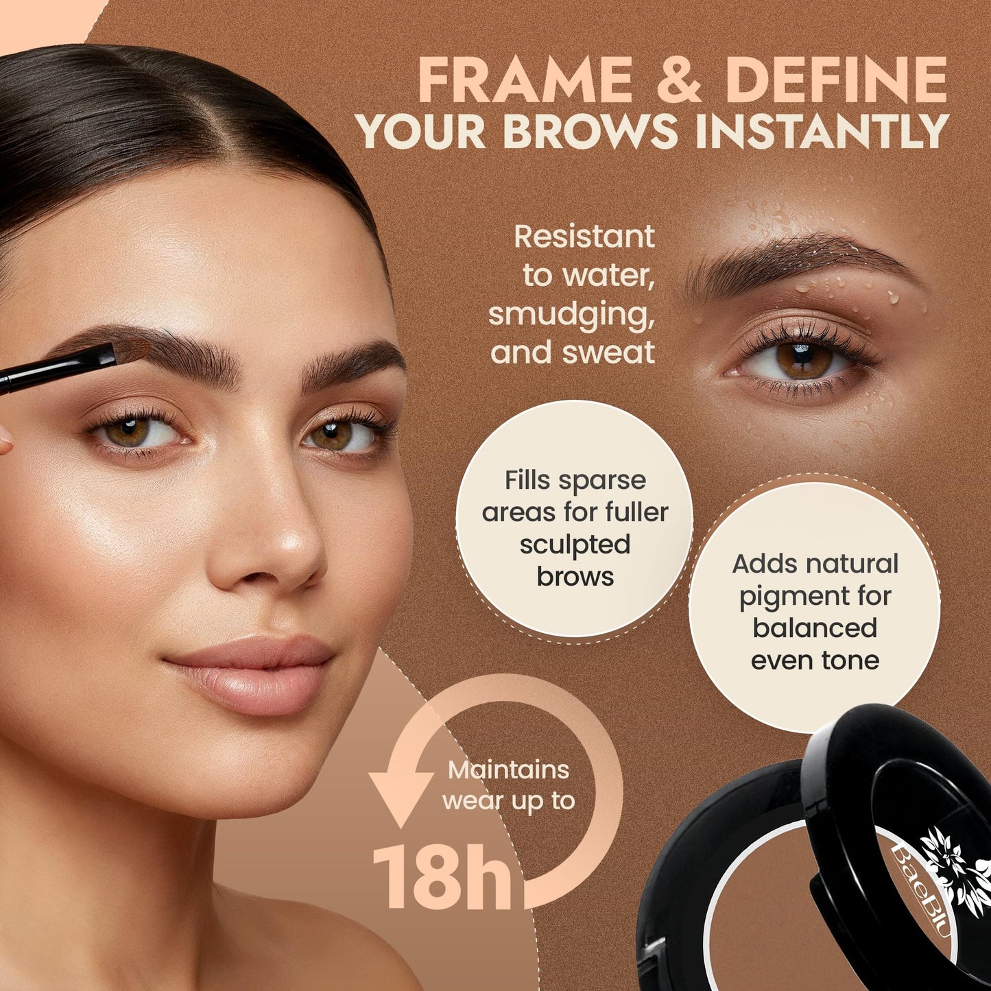 Organic Eyebrow Powder - Vegan Brow Tint for Shaping, Filling & Defining, 100% Natural - Smudge-Proof & Long-Lasting Conditioning - Cruelty-Free