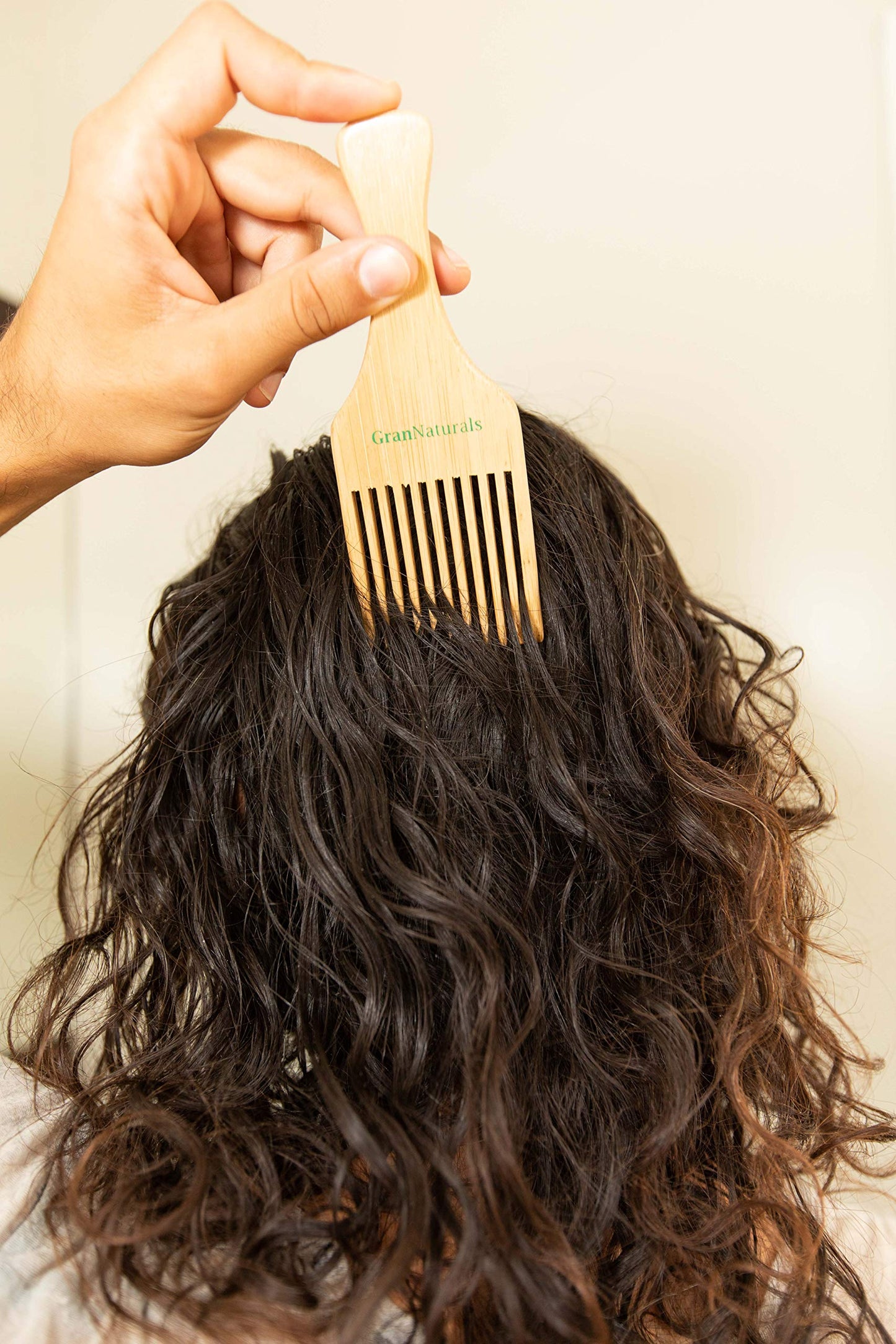 GranNaturals Wooden Comb & Hair Pick - Natural Wood Volumizing & Styling Tool for Thick, Coarse, Curly Hair - Non-Static Comb for Afro & Beard - Long