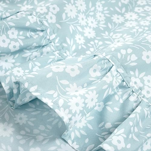 Lush Decor Garden of Flowers Ruffle Sheet Set Queen 6 Piece Set Blue - Floral Sheets - Blue Sheet Set Queen Size Bed Sheets - Coquette Bedroom Decor
