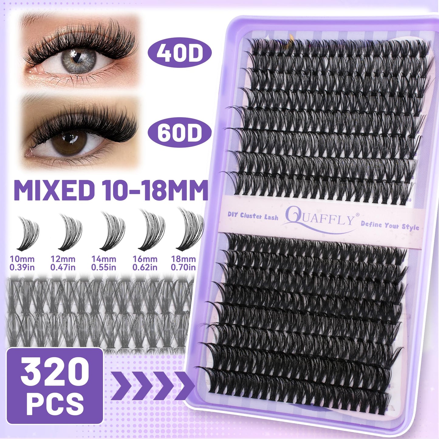 DIY Lash Cluster Kit - 1184pcs 40D-100D Natural Soft Cluster Lashes 8-18mm D Curl with Lash Bond&Seal Remover Tweezere Lash Curler All Tools In One Beauty and Personal Care QUAFFLY