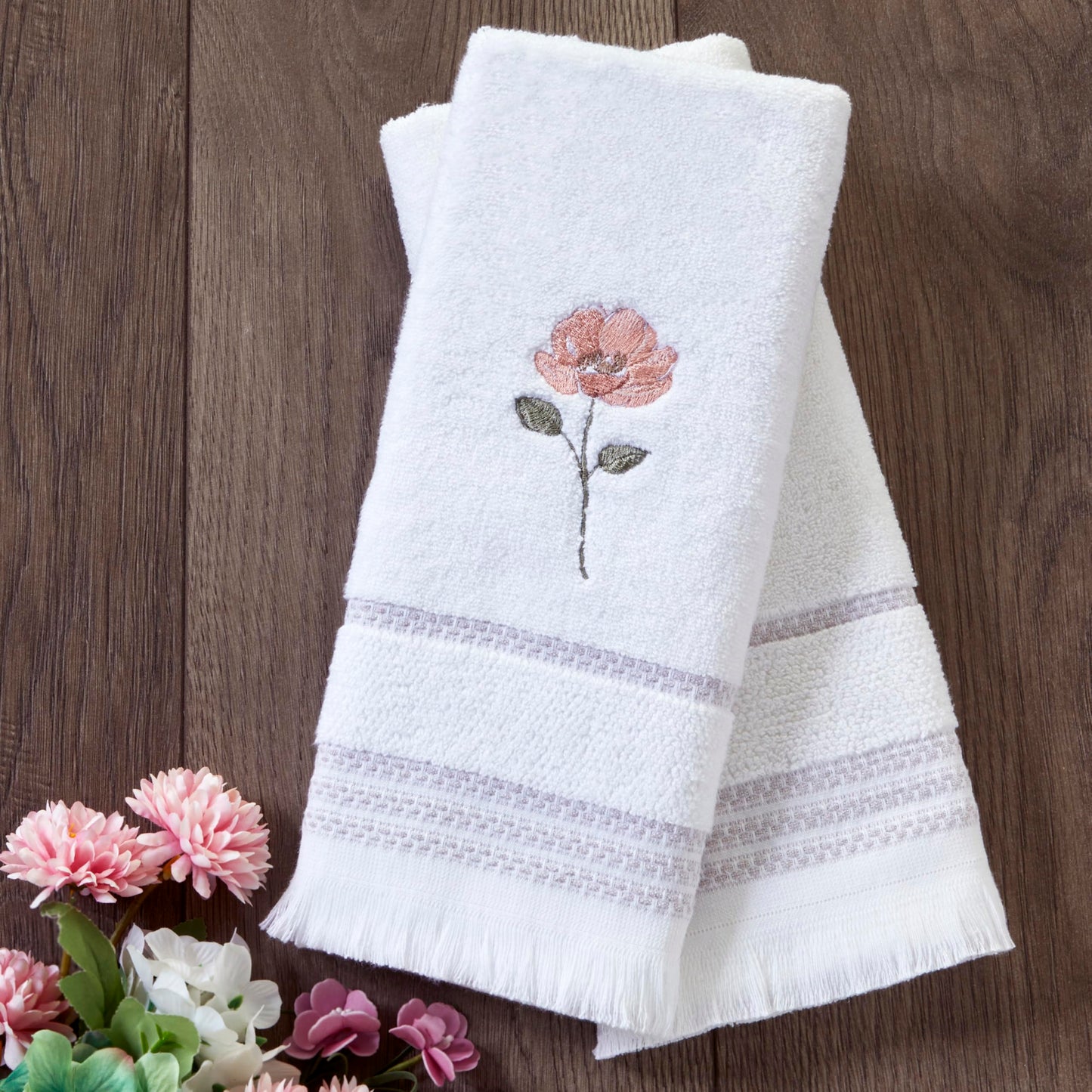 SKL HOME by Saturday Knight Ltd. - U1108010830203 Misty Floral 2-Piece Hand Towel Set, White