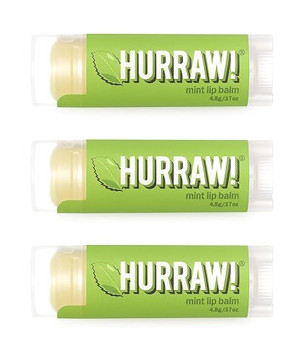 Hurraw! Mint Lip Balm, 3 Pack: Organic, Certified Vegan, Cruelty and Gluten Free. Non-GMO, 100% Natural Ingredients. Bee, Shea, Soy and Palm Free.