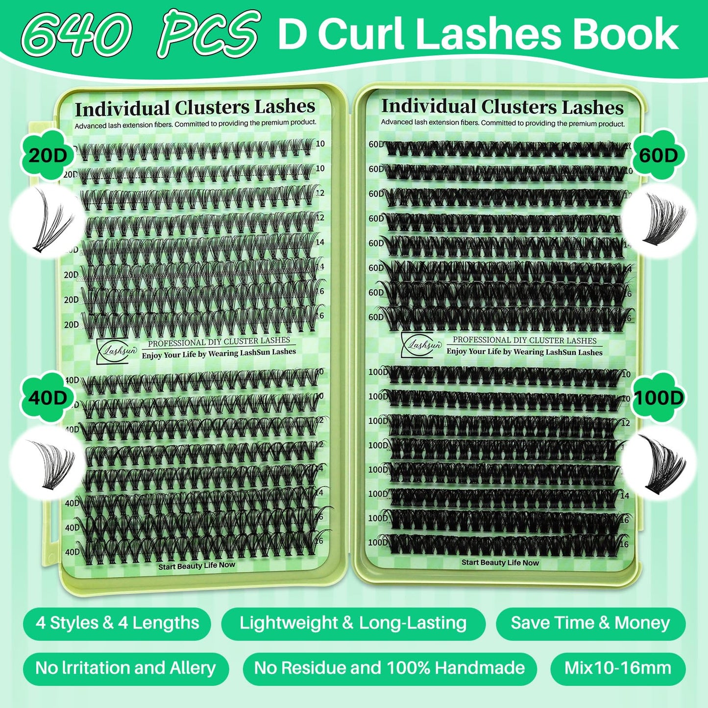 LASHSUN Lash Clusters Kit Wispy Eyelash 640pcs DIY Kit Cluster Eyelash Extensions Kit Volume Cluster Lashes with Lash Bond and Seal,Lash Beauty and Personal Care LASHSUN