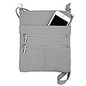 Roma Leathers Mini Cross Body Purse - Multi Pocket Double Zipper Handbag - Premium Gray Leather - Adjustable Shoulder Strap - Convenient Travel Bag…
