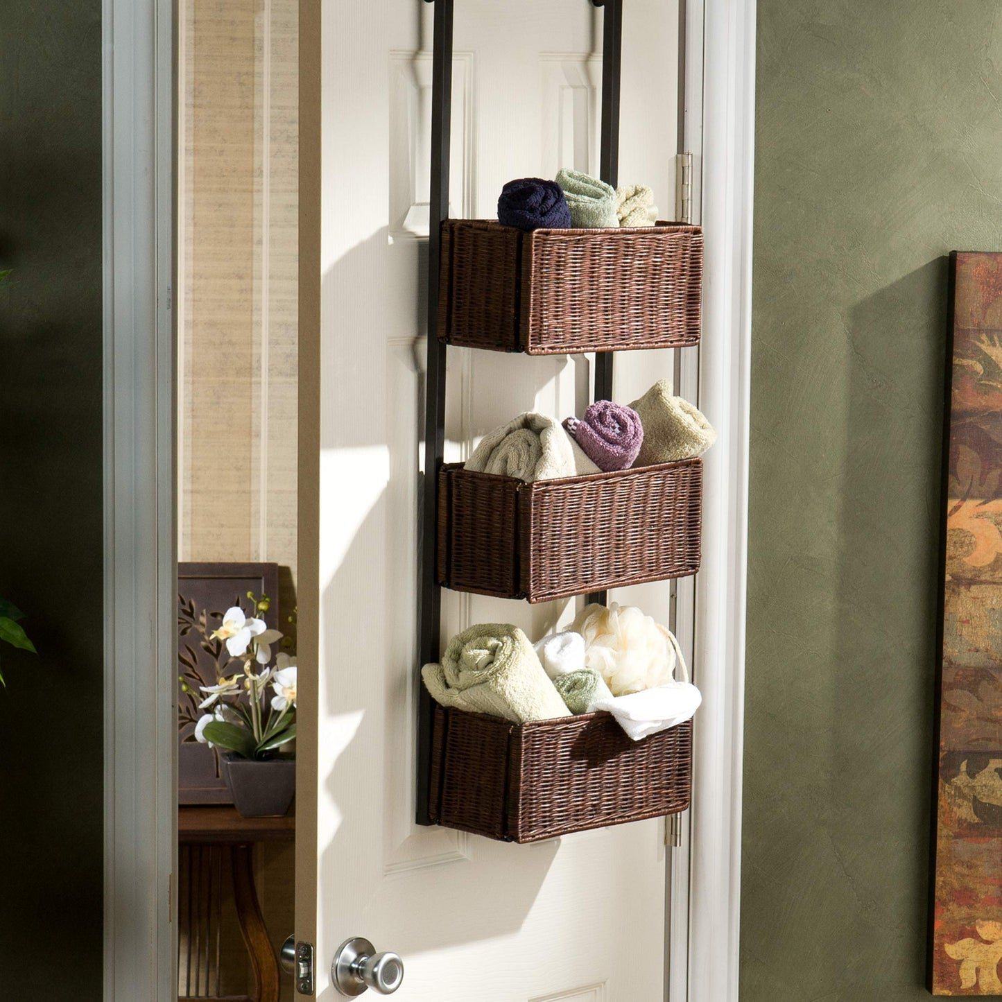 SEI Furniture Cortovo Over-The-Door 3-Tier Basket Storage - Espresso w/ Black