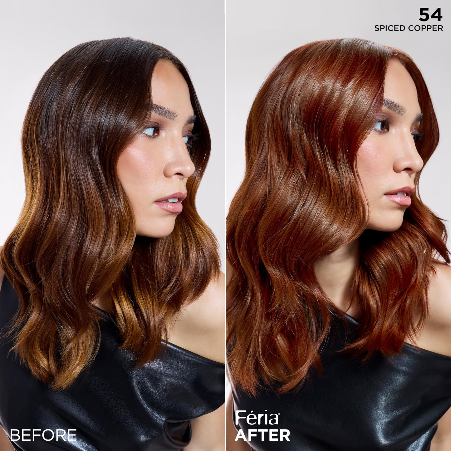 L'Oreal Paris Feria Multi-Faceted Shimmering Permanent Hair Color, High Intensity Hair Dye for 3X Highlights, 54 Spiced Copper, 1 Kit