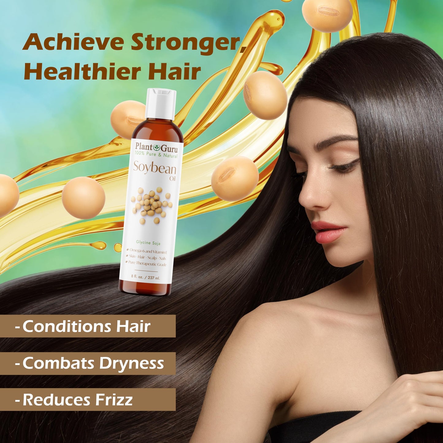 Plant Guru Soybean Oil 8 fl. oz. - Cold Pressed, 100% Pure & Natural Carrier for Skin, Face, Body, Hair & Cooking. Great for DIY Creams, Lotions Beauty & Personal Care Plant Guru
