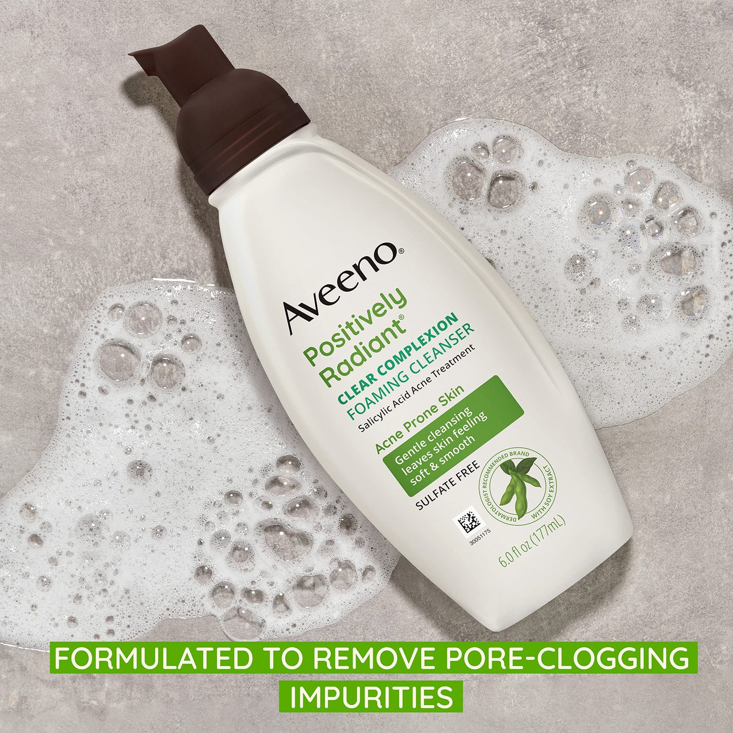 Aveeno Clear Complexion Foaming Oil-Free Facial Cleanser with Salicylic Acid Acne Medication for Breakout-Prone Skin & Soy Extracts, Hypoallergenic
