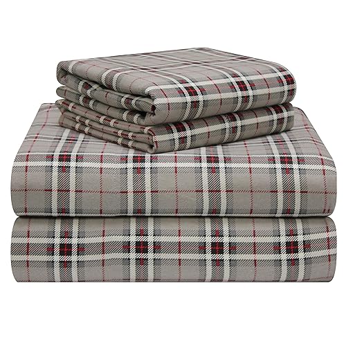Pointehaven 180 GSM Luxury 100% Soft Cotton Printed Flannel Sheet Set, Queen, Derby - Warm & Cozy - Pre-Shrunk -Deep Pockets - Elastic All