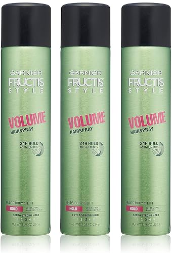 Garnier Fructis Style - Volume Hairspray - 24H Hold Anti-Humidity - Extra Strong Hold (3) - Net Wt. 8.25 OZ (234 g) Per Can - Pack of 3 Cans