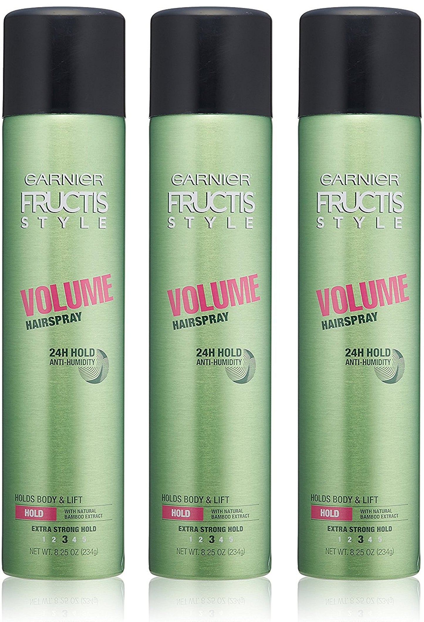 Garnier Fructis Style - Volume Hairspray - 24H Hold Anti-Humidity - Extra Strong Hold (3) - Net Wt. 8.25 OZ (234 g) Per Can - Pack of 3 Cans