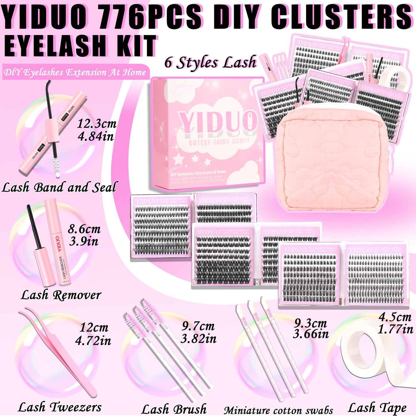 YIDUO Lash Cluster Kit Makeup Bag Set 1686pcs 40D+50D+60D+80D+100+Spikes+Bottom Full Eyelash Cluster Kit Volume Wispy 10-20mm DIY Lashes Extensions Beauty and Personal Care YIDUO