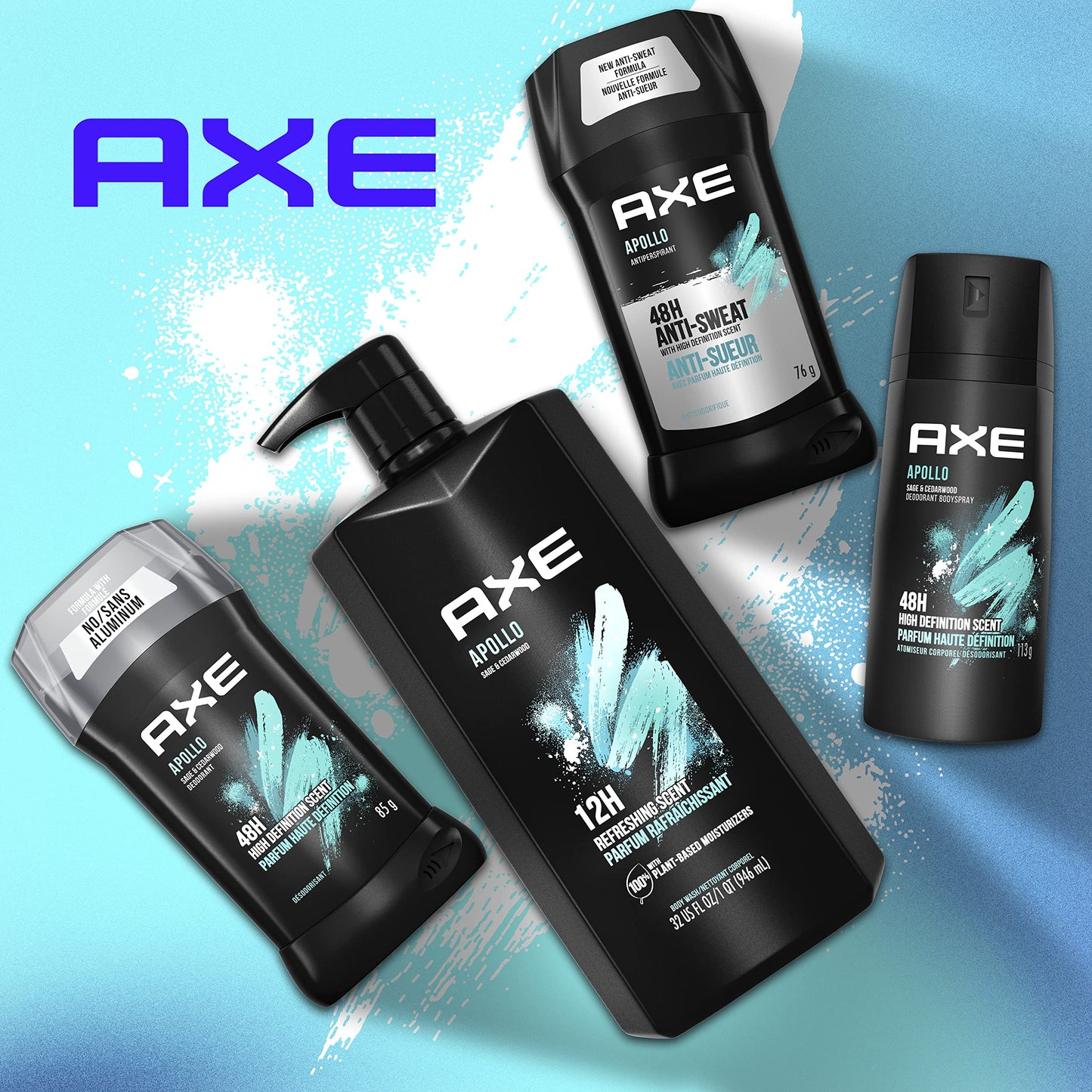 AXE Body Wash All-Day Fresh Shower Gel Apollo Sage & Cedarwood Men's Body Wash with Odor-Busting Prebiotics 32 oz Pump