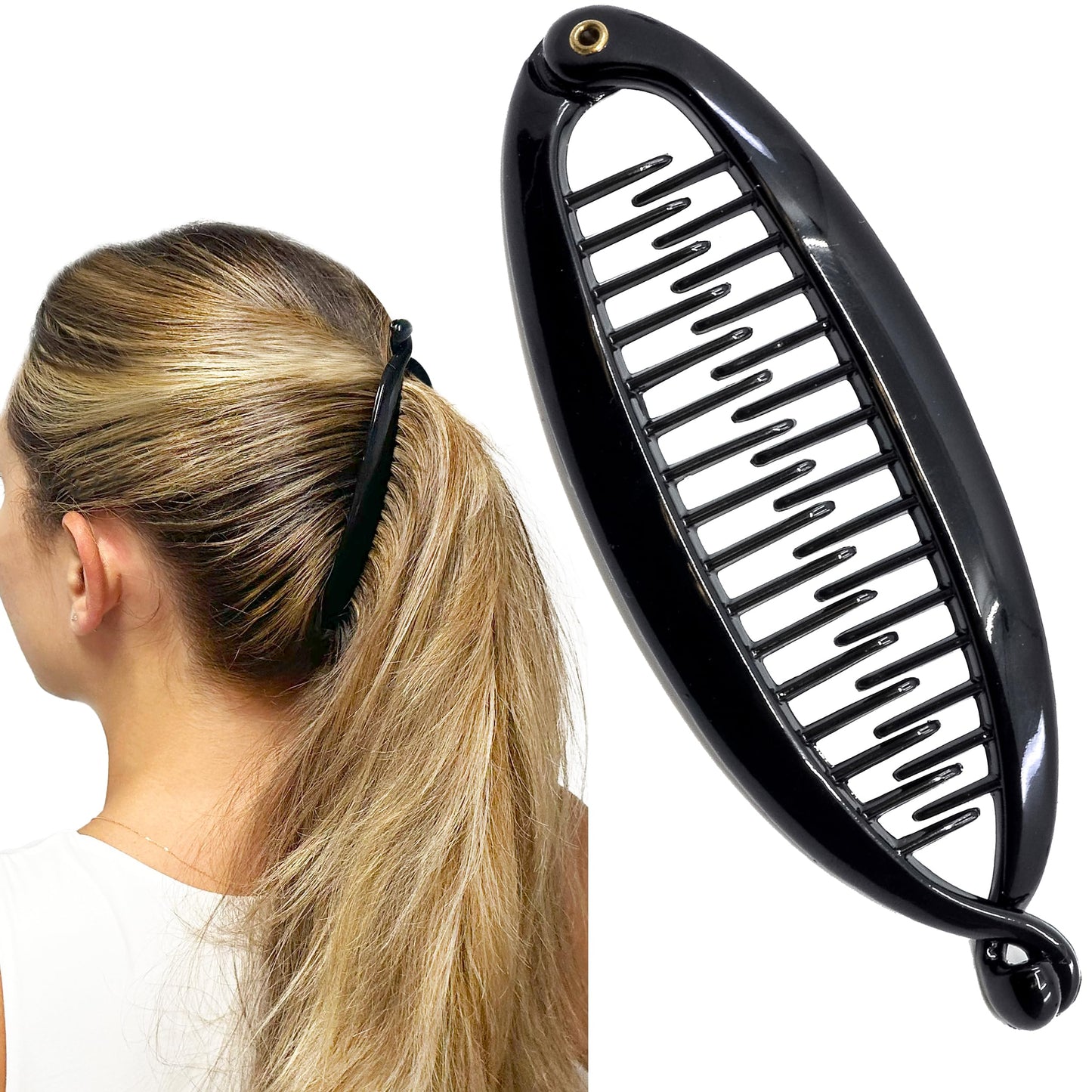 Camila Paris NV136 French Large Banana Clip Hair Comb, Flexible Banana Clips Hair for Thick Hair Ponytail Holder Interlocking Styling Clips for Women