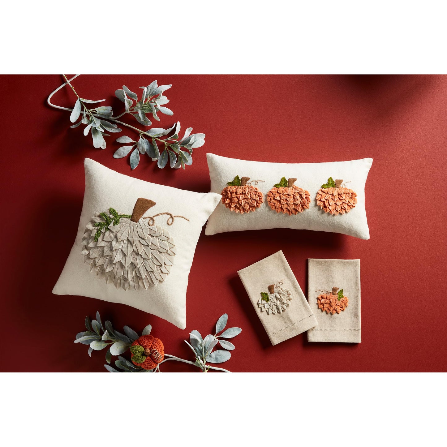 Mud Pie Velvet Pumpkin Towel, Cream, 21" x 14"